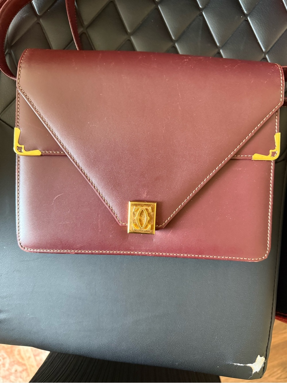 Cartier Burgundy Leather Envelope Crossbody with Gold Hardware - Picture 2 of 7